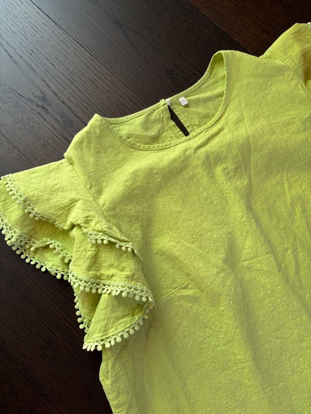 Chartreuse Linen Ruffle Sleeve Top - Picture 3 of 5